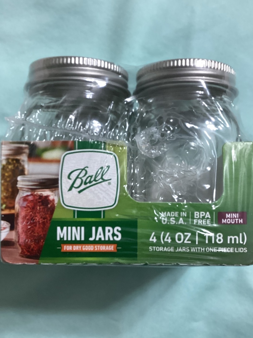 Ball Set of 4 Mini Screw Top 4 Oz. storage Spice Clear Glass Jars NIB